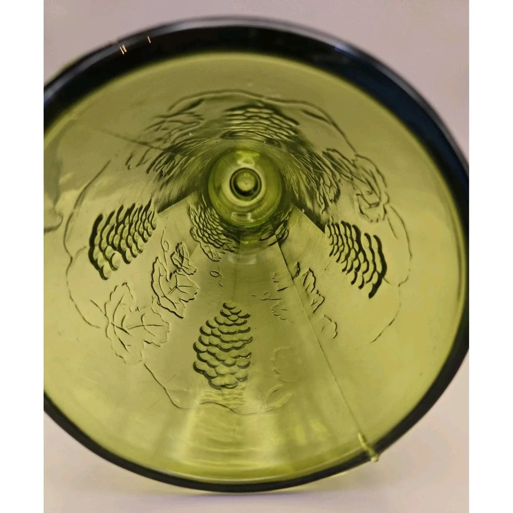 Vintage MCM Vase Green Glass Pedestal‎ Indiana Pressed Depression Glass 70's